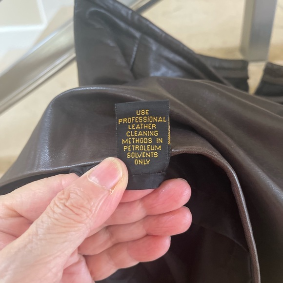 DONNA KARAN BROWN LEATHER SKIRT - Picture 13 of 15